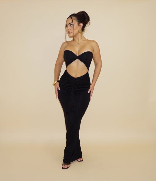 TWISTED BANDEAU CUTOUT MAXI DRESS